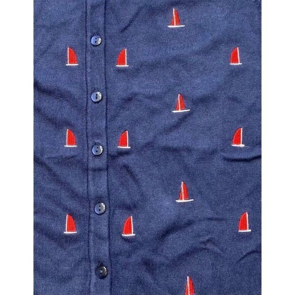 Charter Club Blue Red Sail Boat Embroidered Cardigan Sz‎ XS NEW - Picture 3 of 8